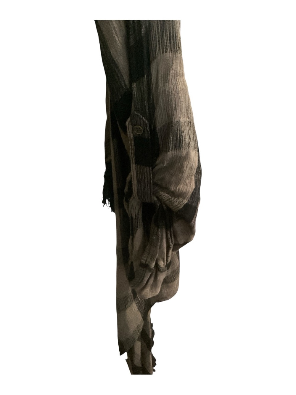Knox Rose Plaid Frayed Hem Open Front Cardigan Kimono Top Size L A15 - Picture 4 of 5
